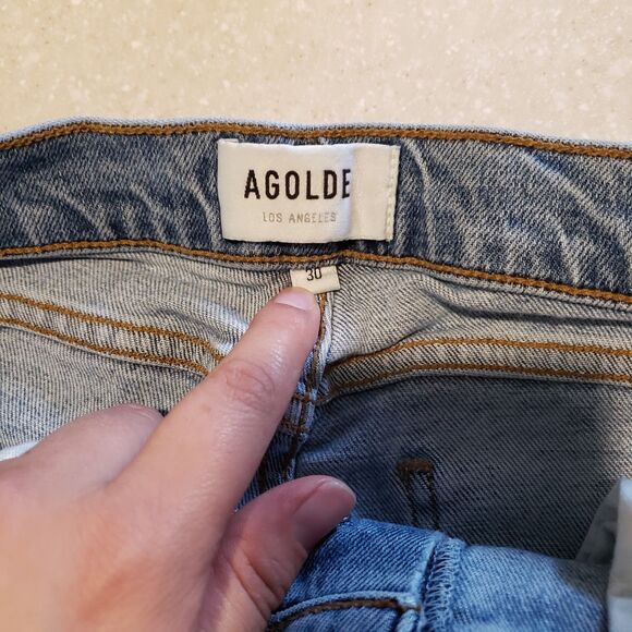AGOLDE Jeans Womens size 30 Straight Leg Button Fly Raw Hem Premium Denim - Picture 2 of 9